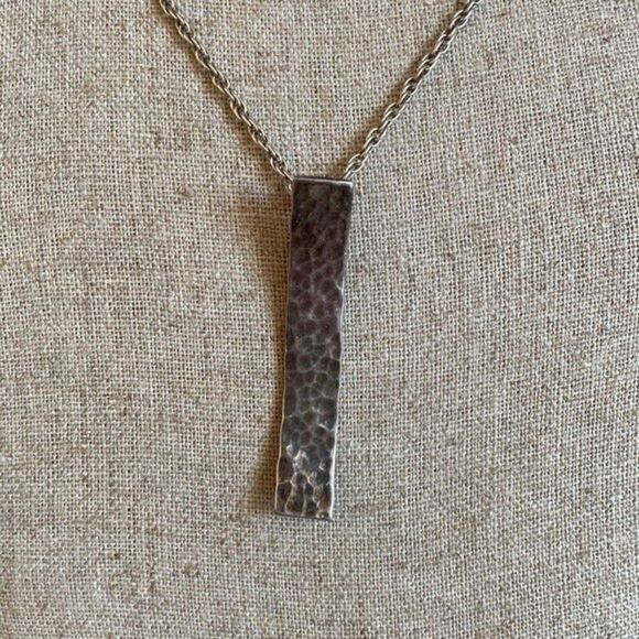 Sterling Hammered Rectangle Pendant Necklace & Drop Earrings Set - Picture 3 of 8